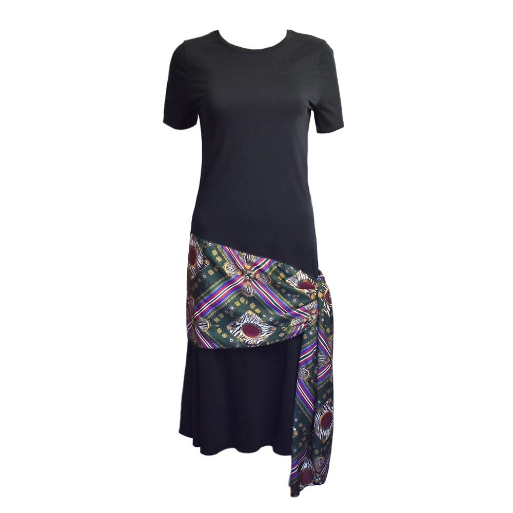 Zara Women’s Dress Black Knit Shirtdress Silk Hip Scarf Short Sleeve Size S - Picture 2 of 8